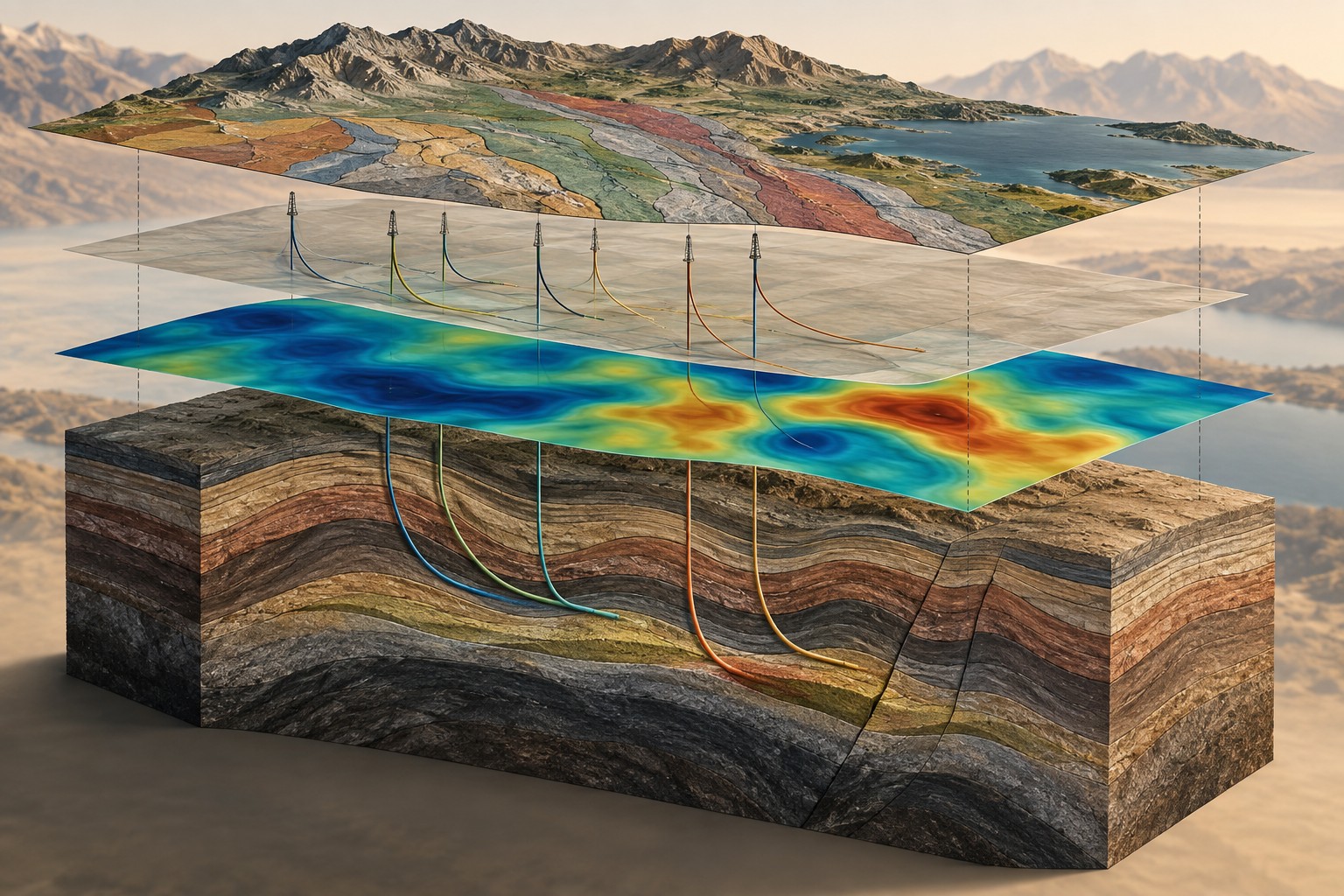 Geological, well and electrical-property layers brought into a shared earth model